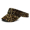 Women's summer leopard print visor hat with open top design for sun protection - One Size / Coffee