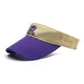 Detail of purple and khaki cotton sun visor with embroidered R patch and stitching - One Size / Purple Contrast