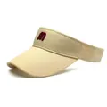 Adjustable beige cotton sun visor hat with red M embroidery and reinforced brim - One Size / Beige