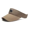 Detail of tan cotton visor with W letter embroidery and reinforced stitching on the brim - Khaki