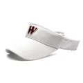 White cotton open top sun hat with burgundy letter W towel embroidery and curved brim - White