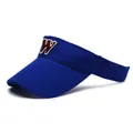 Royal blue breathable cotton sun visor hat with vintage embroidered letter W patch - Sapphire Blue