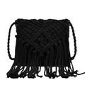 Handmade black macrame shoulder bag with fringe tassel for summer beach vacations - Black