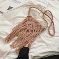 Bohemian hand-woven tassel shoulder bag in dusty pink cotton rope finish - Pink