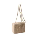 Sac à bandoulière boîte en paille marron clair avec chaîne dorée et fleur - L / Kaki