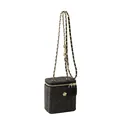 Sac boîte en paille tissée noire tendance avec fleur dorée et bandoulière chaîne - S / Noir