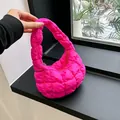 Hot pink quilted bubble tote bag with a cloud puff design and top zipper closure - Rose Red