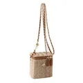 Sac boîte en paille tissée beige avec bordure marron et fleur dorée sur chaîne - S / Marron