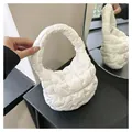 Mini white quilted cloud handbag for women with puffer texture and top zipper - White
