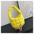 Vibrant bright yellow quilted dumpling bag with padded handle and cloud puff design - Yellow