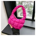 Vibrant bright pink quilted puff handbag with trendy cloud bubble texture and silver zipper - Rose Red