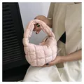 Mini light pink quilted puffer cloud bag with stylish pleated texture and top zipper - Pink