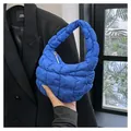 Quilted cloud-style mini handbag in bright blue nylon with a puffy ruched design - Dark Blue