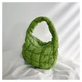 Mini grass green quilted cloud bag with puffy texture and top zipper closure - Dark Green
