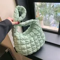 Chic mint green quilted puffer shoulder bag with stylish bubble texture and soft handle - Light Green