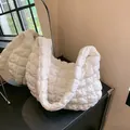 White puffy cloud shoulder bag with quilted bubble texture and wide padded strap - White