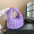 Quilted cloud shoulder bag in lavender purple with stylish bubble texture and top handle - Purple