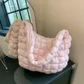 Pink quilted puffer shoulder bag with soft bubble texture and spacious interior - Pink