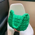 Bright green quilted hobo bag with padded bubble texture and large capacity design - Dark Green