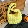 Quilted bubble texture shoulder bag in vibrant lemon yellow with spacious cloud design - Yellow