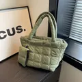 Grass green quilted puffer tote bag in space cotton with matching mini zipper pouch accessory - Green