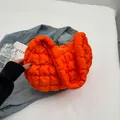 Quilted nylon bright orange cloud handbag with puffy texture and shoulder strap - No Pendant / Orange