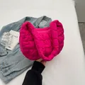 Neon pink quilted cloud shoulder bag with puffy padded texture and zipper closure - No Pendant / Rose Red