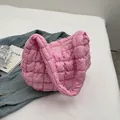 Chic pink quilted puffer shoulder bag with a soft pleated cloud texture for women - No Pendant / Pink