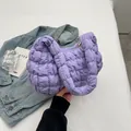 Chic light purple quilted cloud bag in nylon with puff texture and gold zipper - No Pendant / Purple