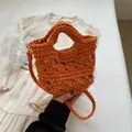 Handmade crochet hollow-out orange handbag with woven shoulder strap and metal buckle - Orange