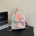 Cute plush rabbit backpack in gradient blue pink and purple with soft faux fur ears - Large / Rainbow (Pink Ears)
