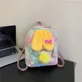 Tie-dye rabbit plush backpack featuring yellow ears and adjustable pink straps - Large / Rainbow (Yellow Ears)