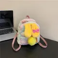 Mini plush backpack with rainbow gradient faux fur and cute yellow bunny ears - Small / Rainbow (Yellow Ears)