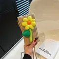Sac de téléphone tissé beige fait main avec tournesol jaune et bandoulière longue - Kaki