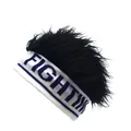 Funny knitted beanie with synthetic hair and blue Fight letter print for men and women - Adjustable / Black