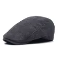 Classic dark grey corduroy flat cap for men with a vintage minimalist textured finish - M / Gray