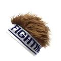 Bonnet tricoté drôle avec perruque brune et logo Fighting pour hommes et femmes sport - Réglable / Marron