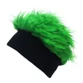 Detail view of black knit beanie featuring neon green faux fur wig top for party wear - S (54-56cm) / Black And Green