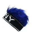 Detailed knit texture of the black NY beanie with shaggy blue faux hair on top - Black NY + Royal Blue
