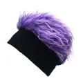 Berretto in maglia nera con parrucca viola lunga per feste hip hop e cosplay creativo - S (54-56cm) / Nero E Viola