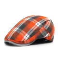 Classic British plaid flat cap with orange and black checkered pattern on white background - M (56-58cm) / Orange