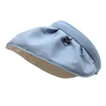 Foldable wide brim sun hat for women in light blue with elegant side metal ring detail - One Size / Blue