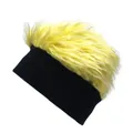 Dettaglio del cappello in maglia con parrucca di pelliccia sintetica gialla per cosplay - S (54-56cm) / Nero & Giallo