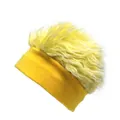 Berretto in maglia giallo brillante con parrucca in ecopelliccia per stile hip-hop - S (54-56cm) / Giallo