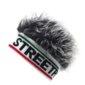 Funny beanie with grey faux hair and streetwear knit patterns for autumn winter - White Base Gray Wig