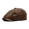 Klassische dunkelbraune Schiebermütze aus PU-Leder mit Vintage-Nähten und Schirm - M(56-58cm) / Braun