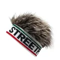 Funny hip-hop knit beanie with brown faux hair wig and STREETP letter embroidery - White Base Coffee Wig