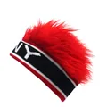 Detalle de gorro de peluca roja con banda deportiva negra bordada con NY - Nueva York Rojo + Rojo
