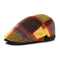 Vintage plaid flat cap for men and women with adjustable brown strap and wool texture - Adjustable / Yellow