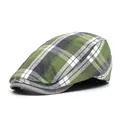 Detailed view of the green plaid pattern texture and gray brim on this stylish flat cap - M (56-58cm) / Green